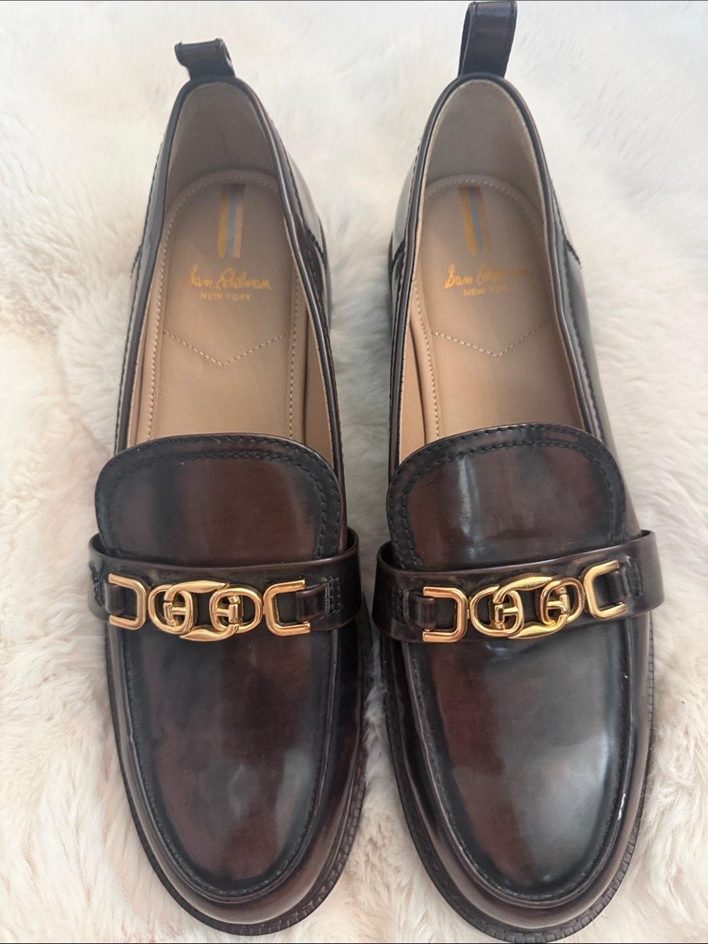 Sam Edelman Dark Brown Leather Loafers with Gold Hardware